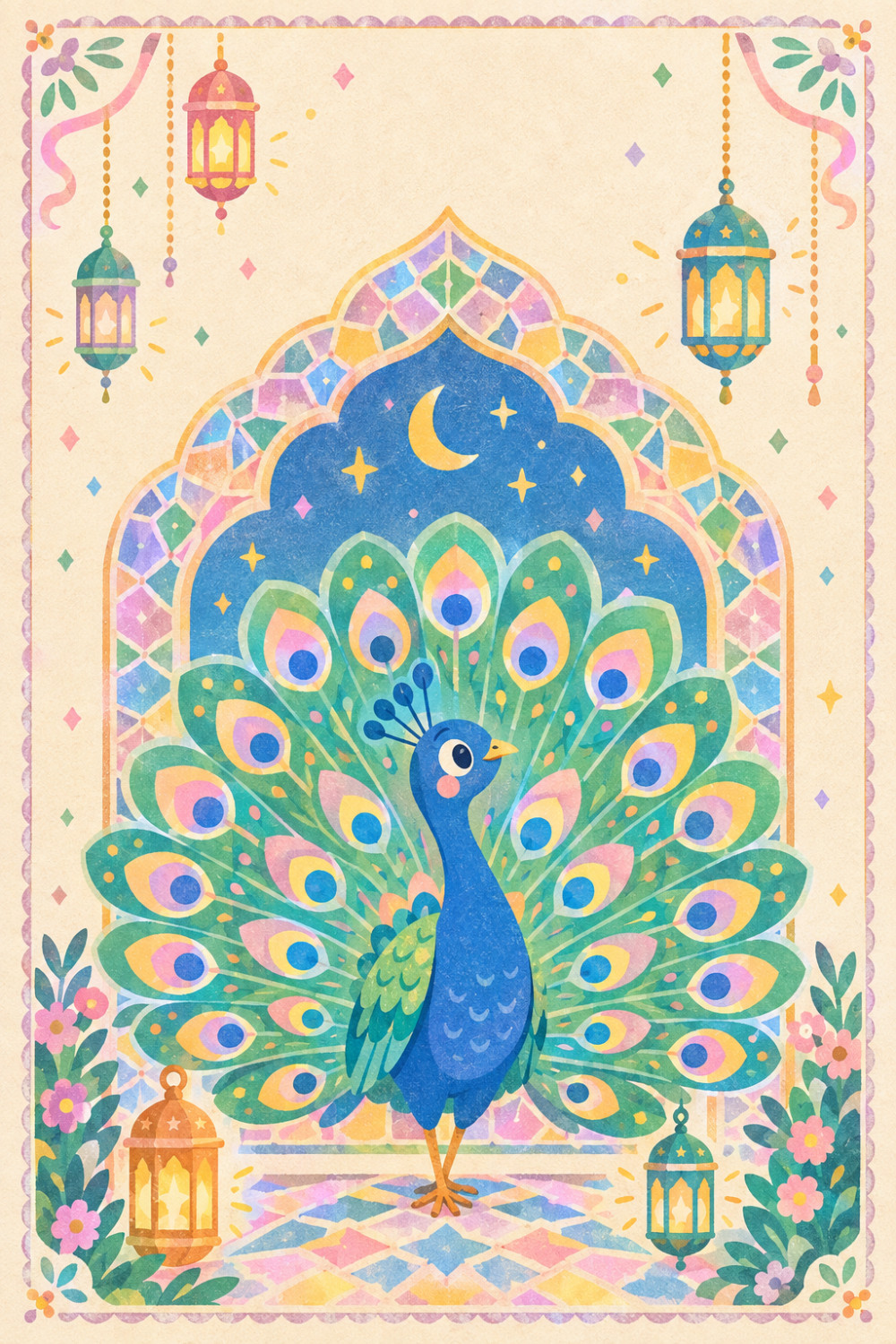 Mosaic Peacock — colorful style eid greeting card