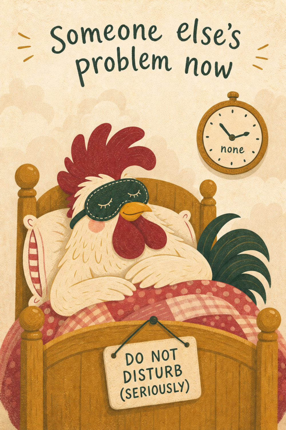 Cozy Rooster — cartoon style retirement greeting card