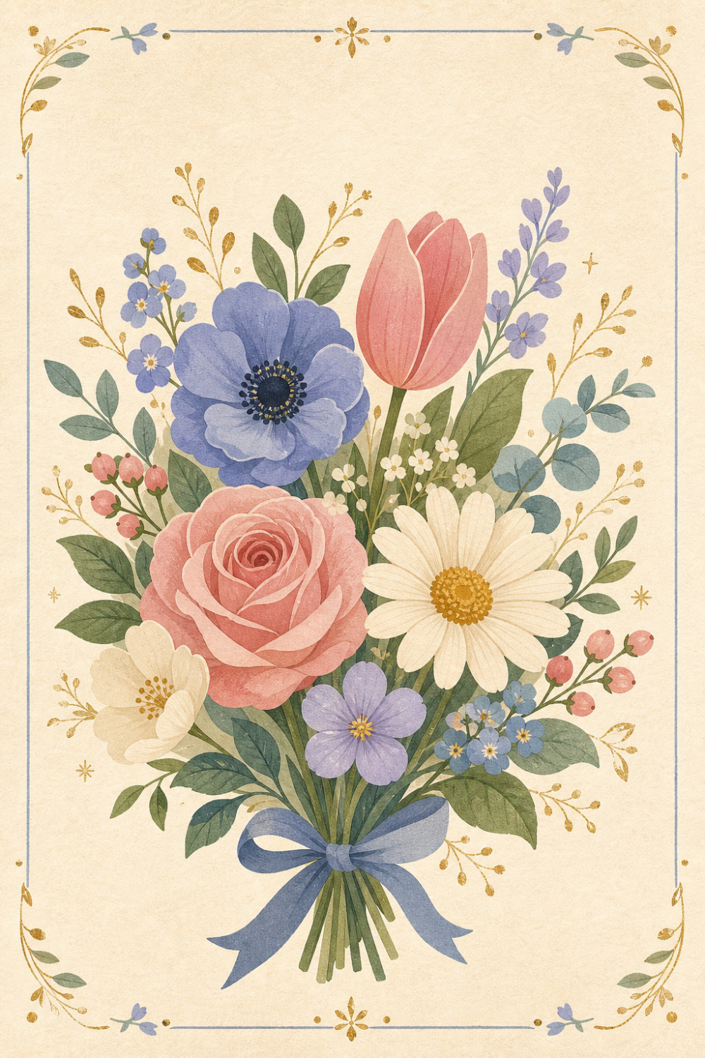 Blossoms Bouquet — elegant style birthday greeting card