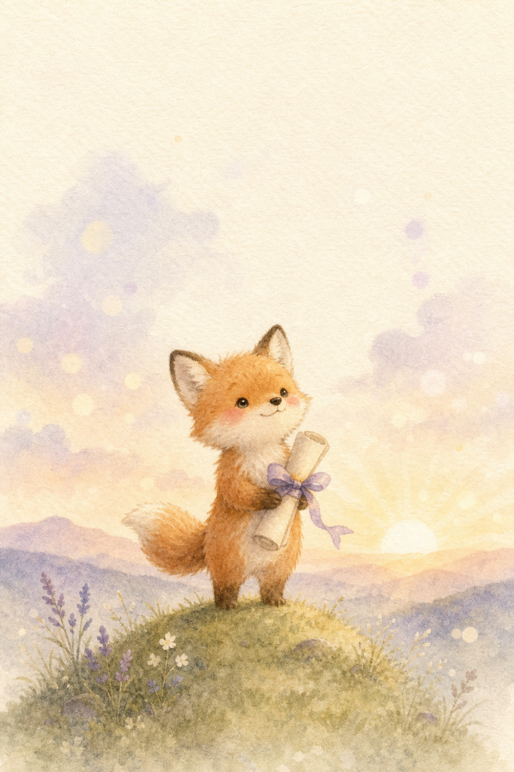 Sunrise Fox — artistic style graduation greeting card