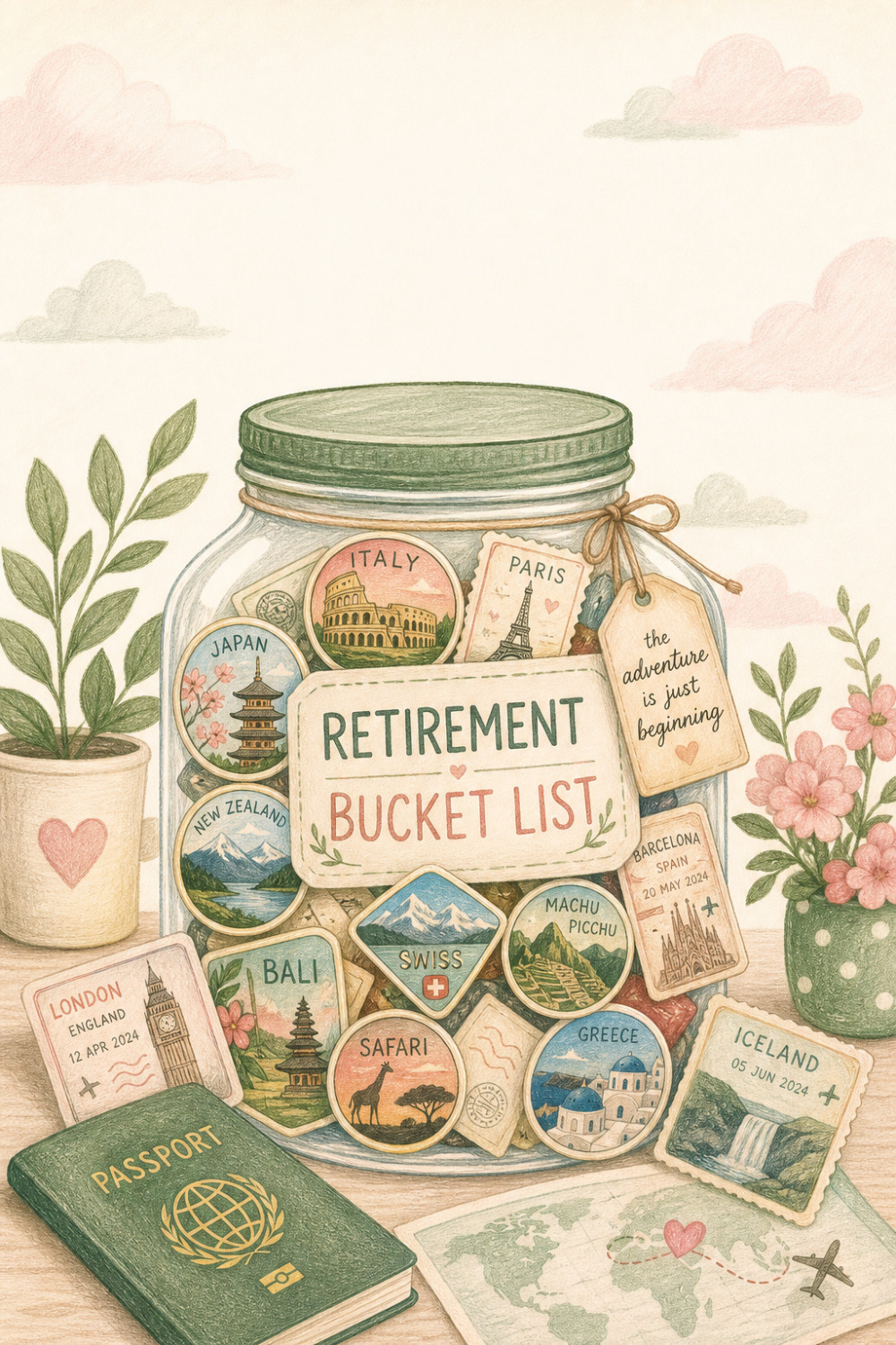 Travel Memories — colorful style retirement greeting card