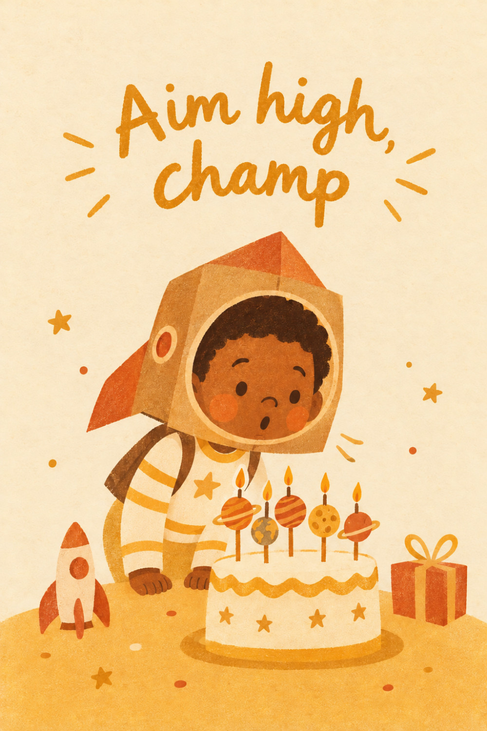 Rocket Wishes — minimal style birthday greeting card
