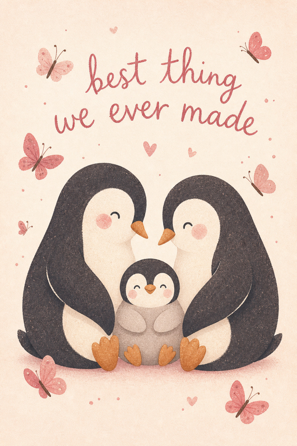 Penguin Family — cartoon style new baby greeting card