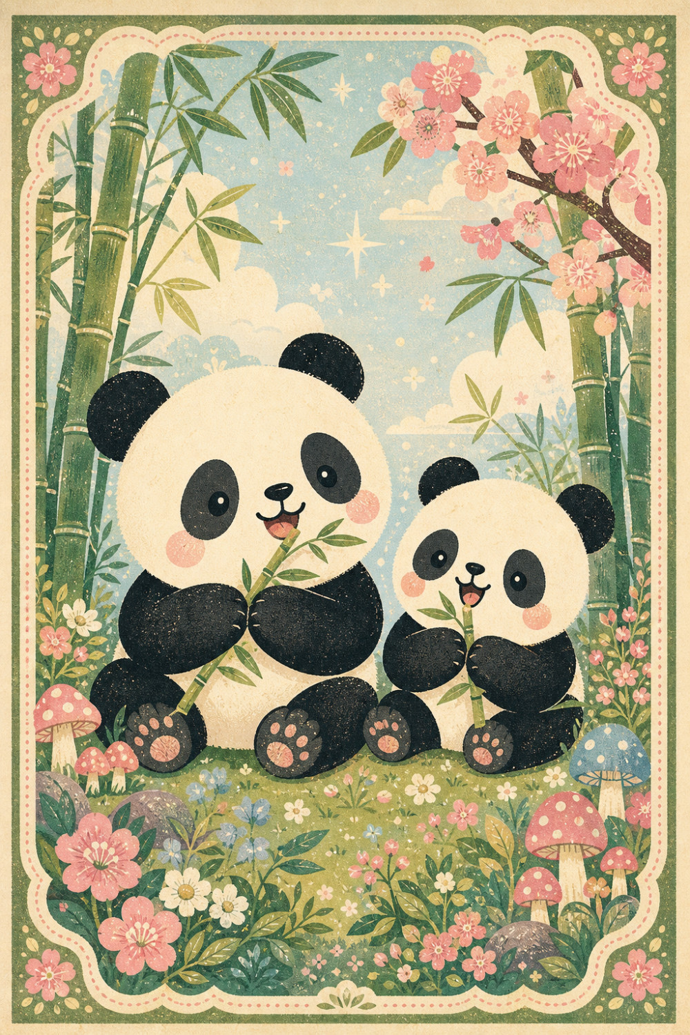 Sharing Bamboo — cartoon style anniversary greeting card