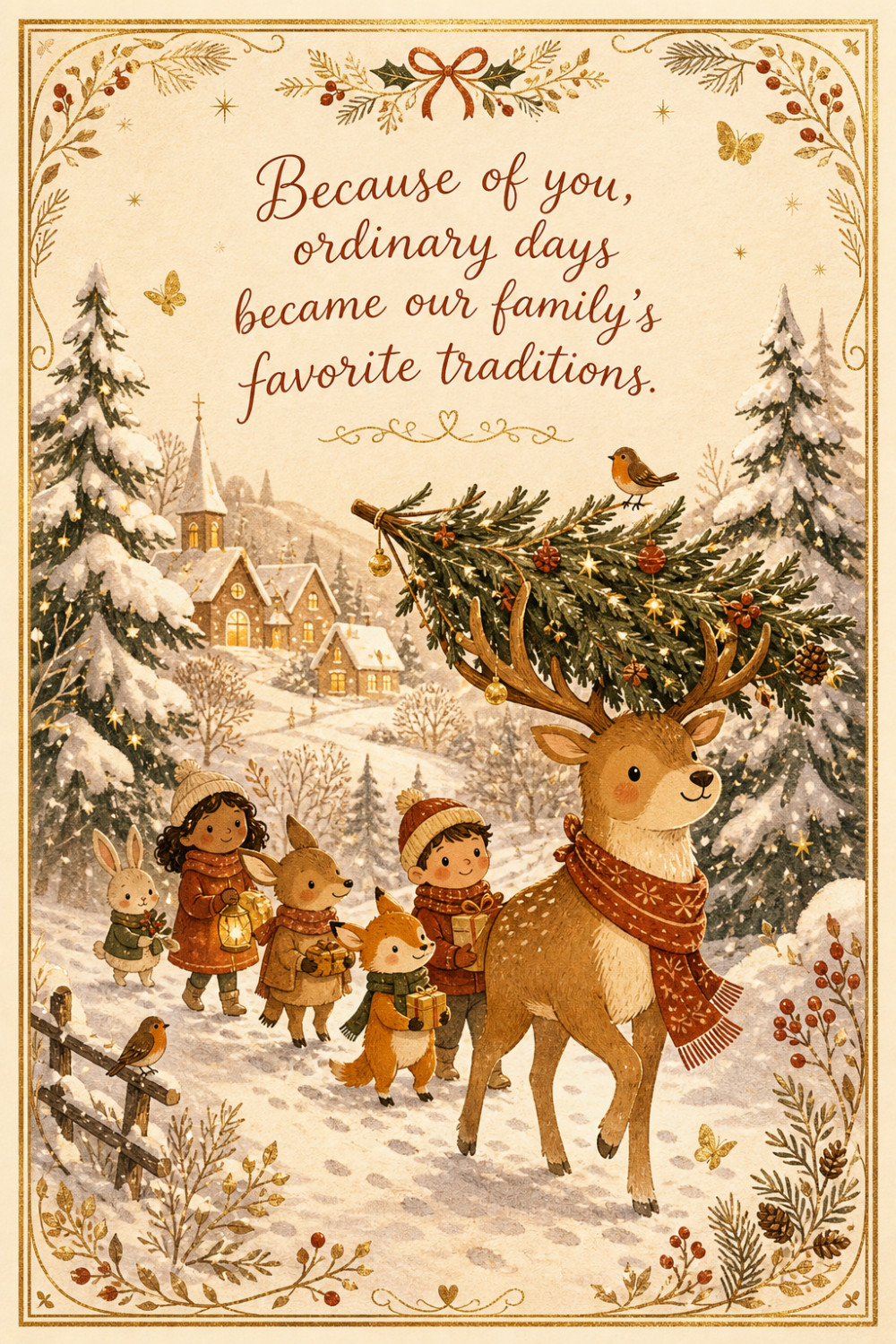 Winter Walkers — elegant style christmas greeting card