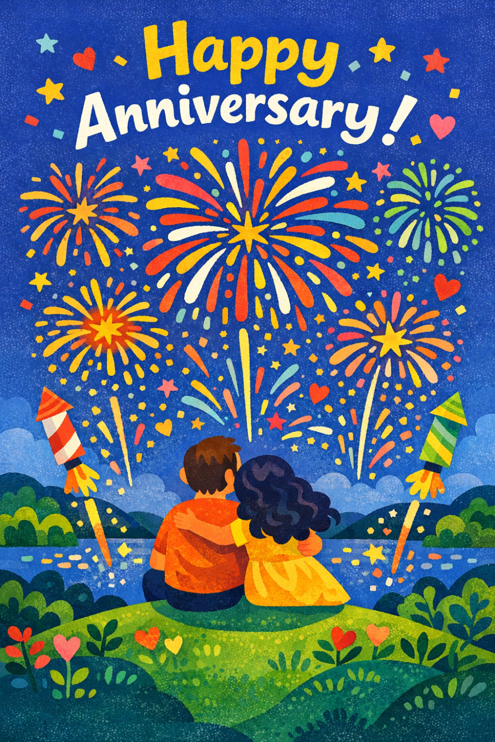 Anniversary Fireworks — colorful style anniversary greeting card
