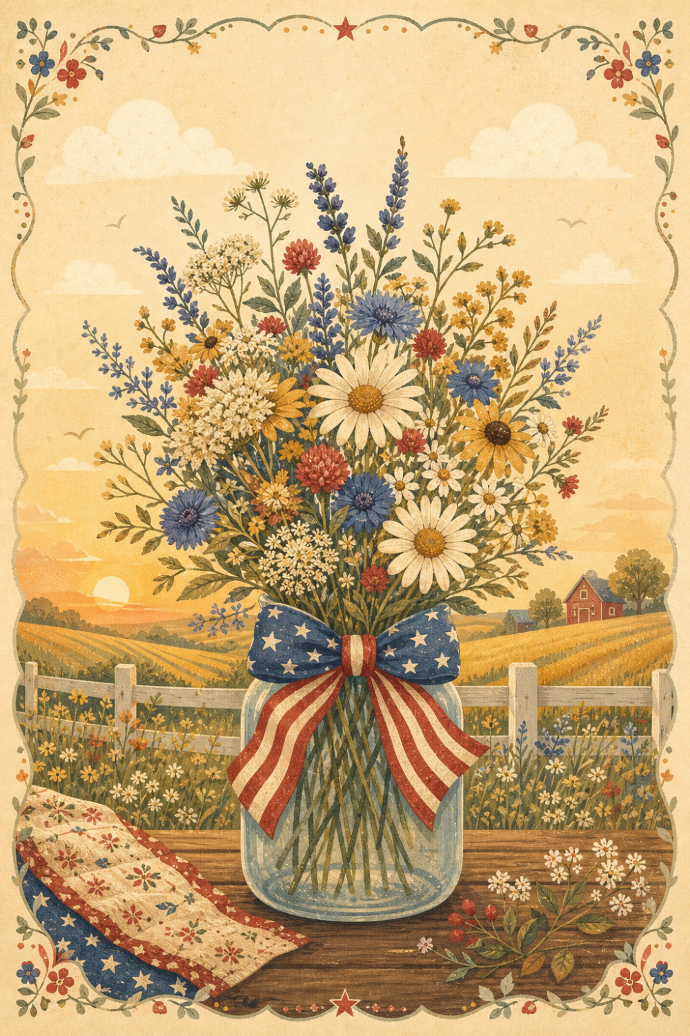 Patriotic Bouquet — calm style 4th of july greeting card