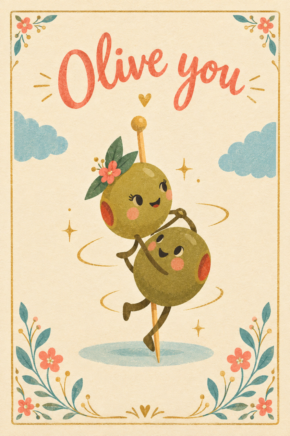Dancing Olives — elegant style valentine's day greeting card