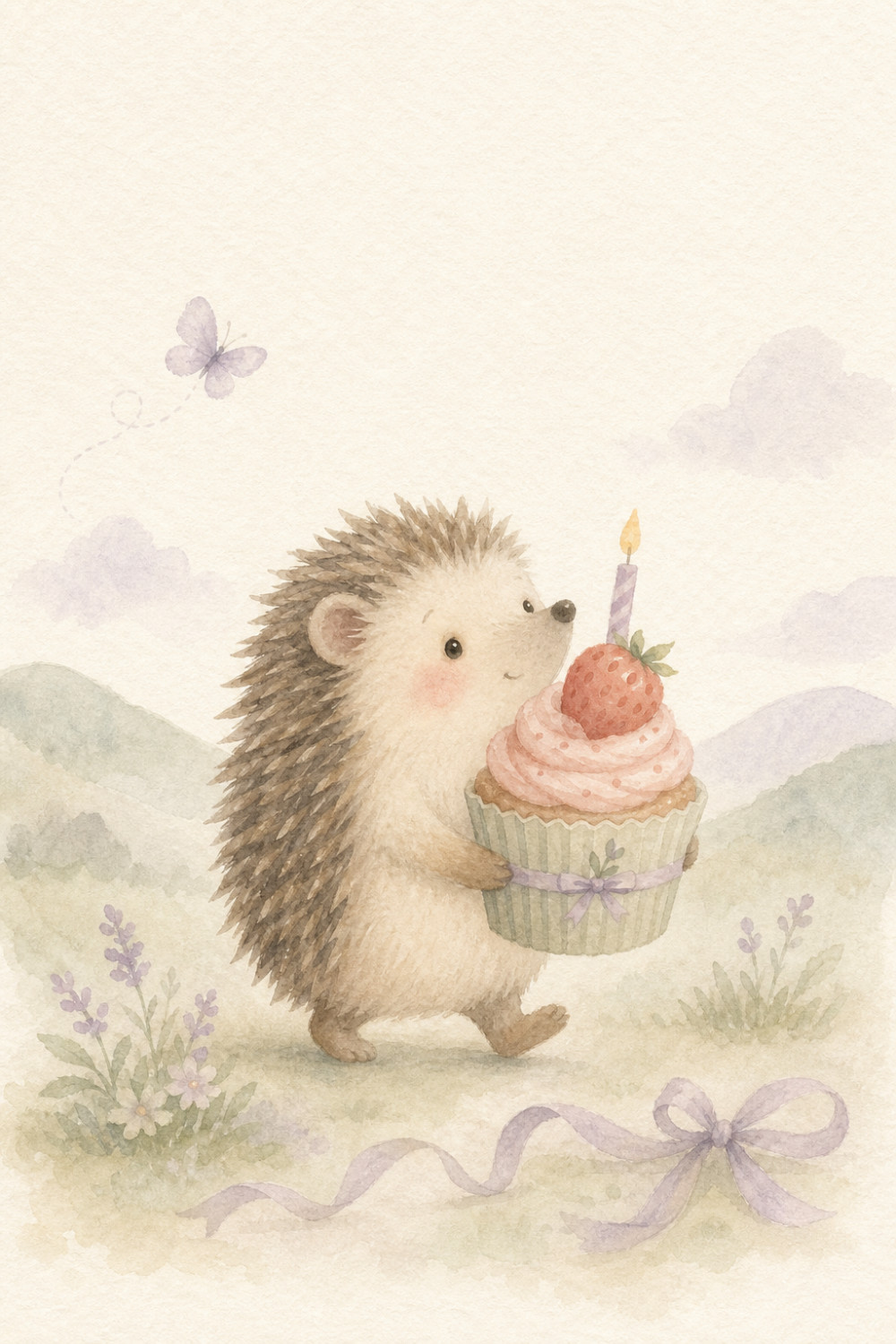 Hedgehog Treat — colorful style birthday greeting card