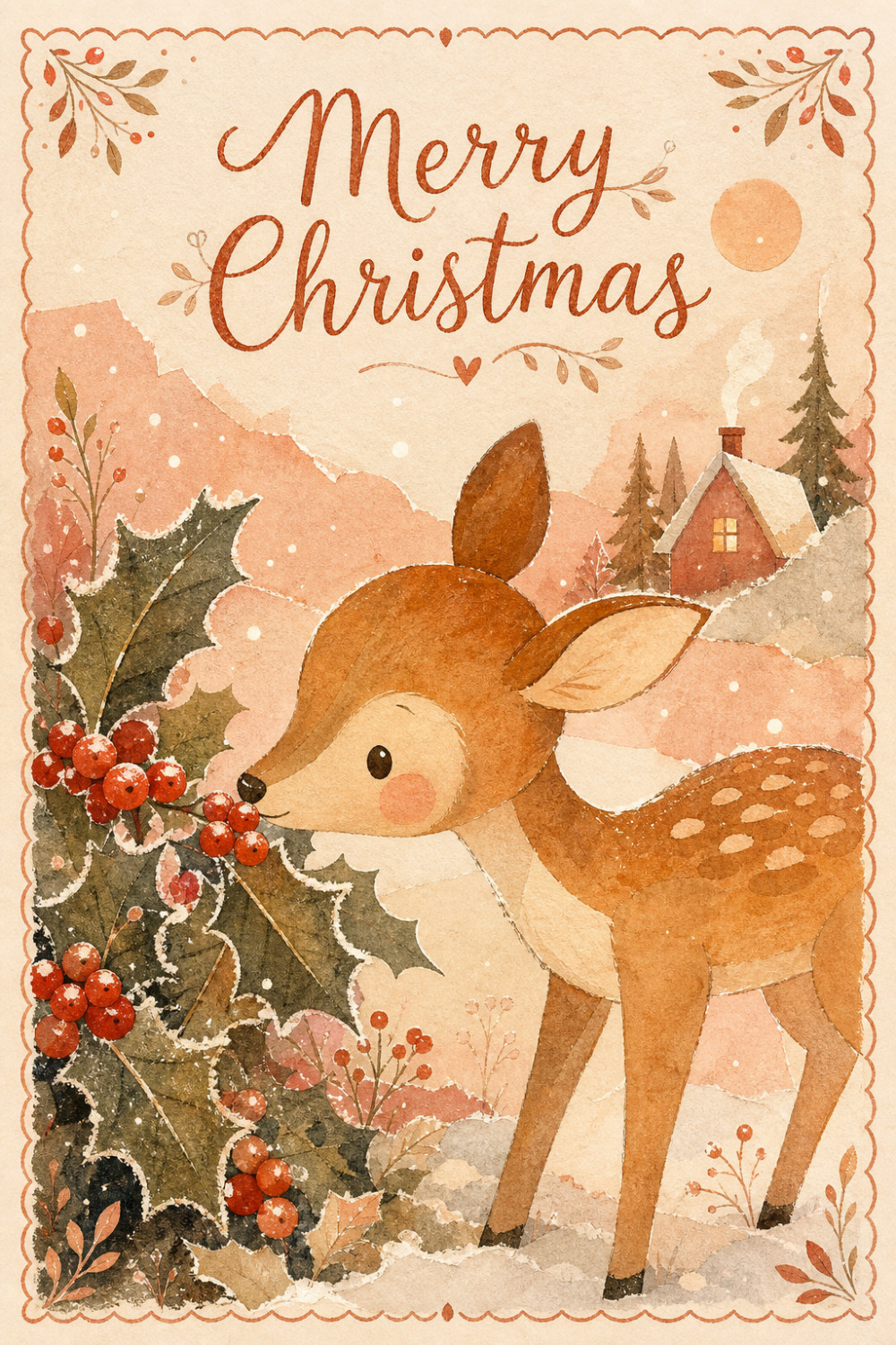 Winter Deer — artistic style christmas greeting card