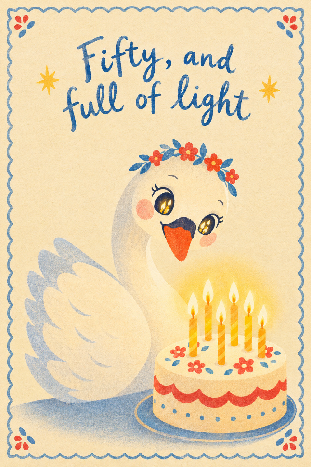 Glowing Swans — calm style birthday greeting card