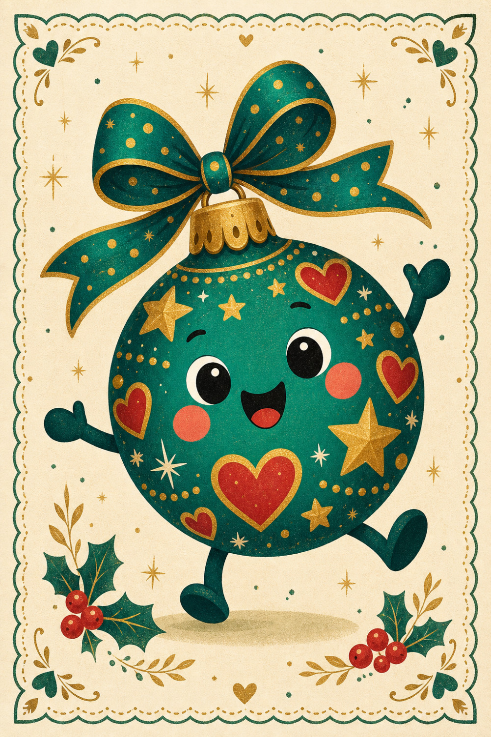 Jolly Ornament — cartoon style christmas greeting card