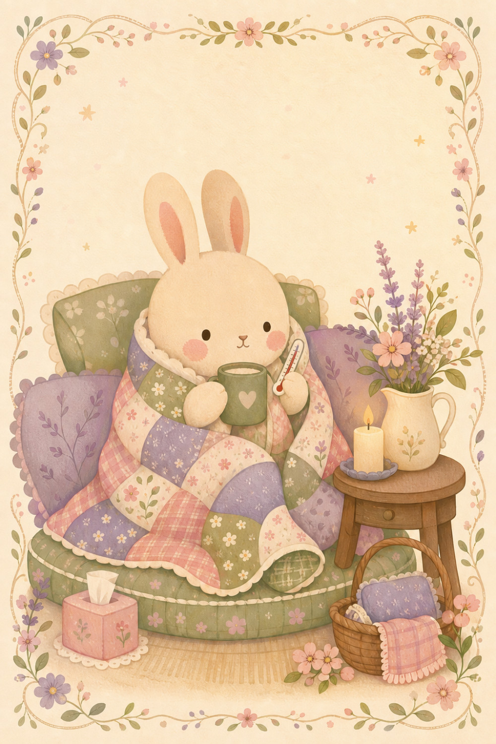 Cozy Bunny — calm style get well soon greeting card