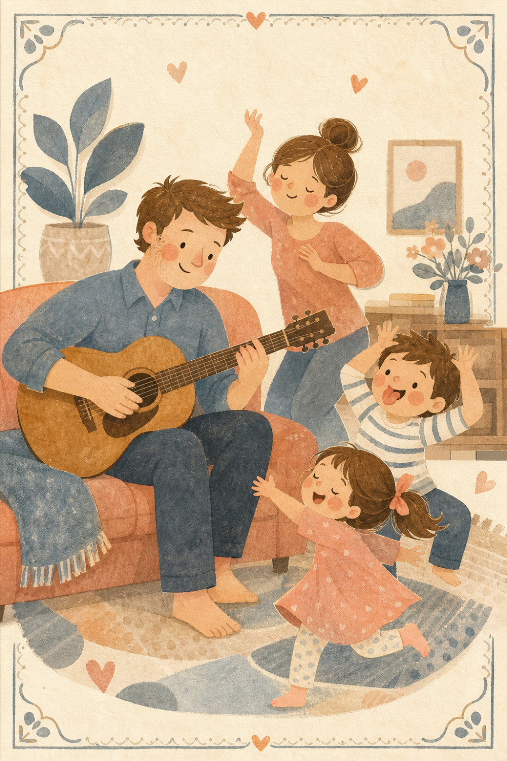 Guitar Family — artistic style father's day greeting card