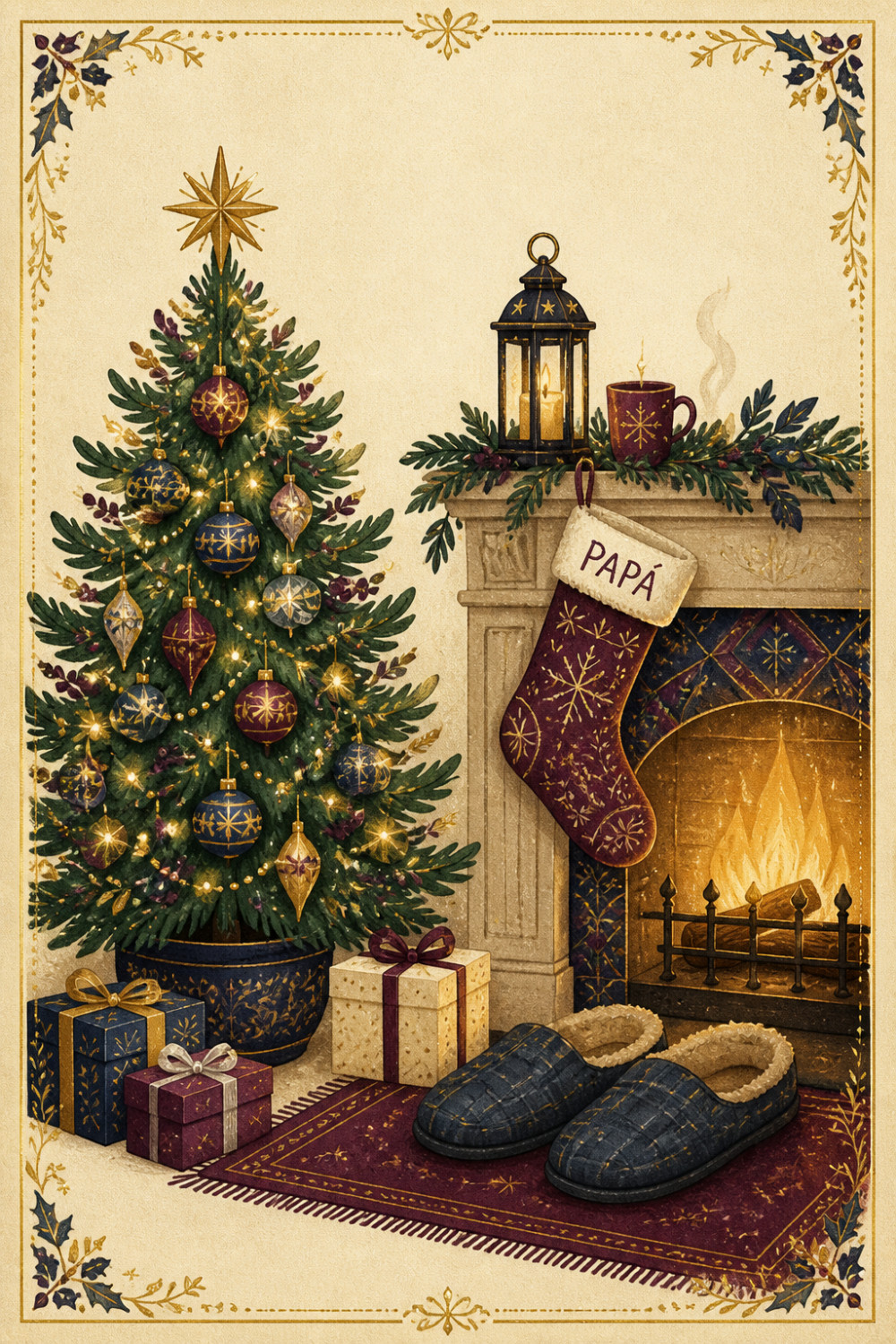 Cozy Hearth — elegant style christmas greeting card