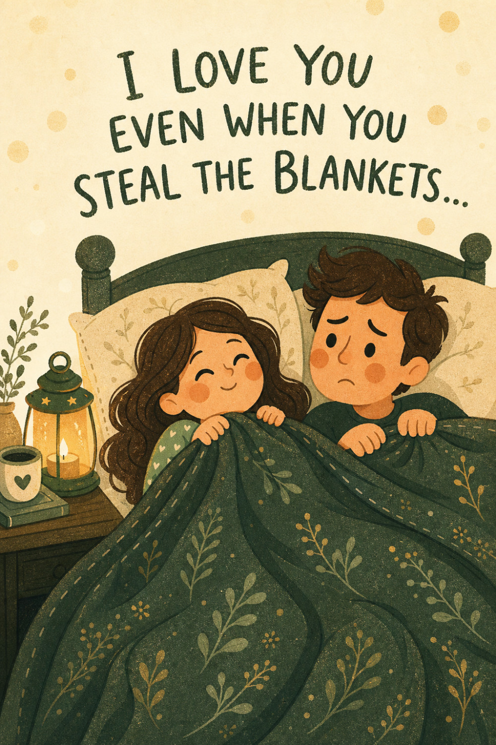 Blanket Thief — cartoon style valentine's day greeting card