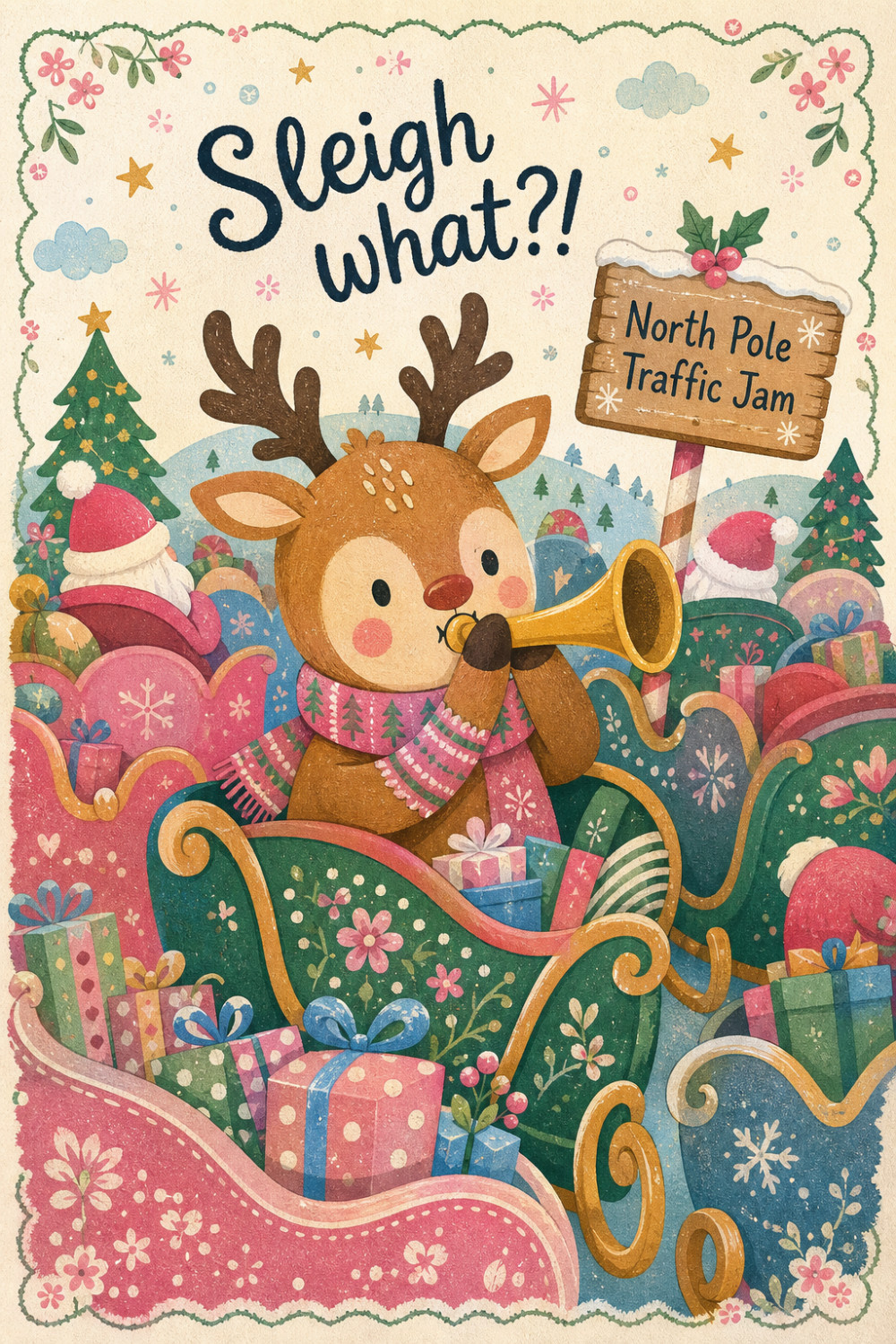 Traffic Jam — colorful style christmas greeting card