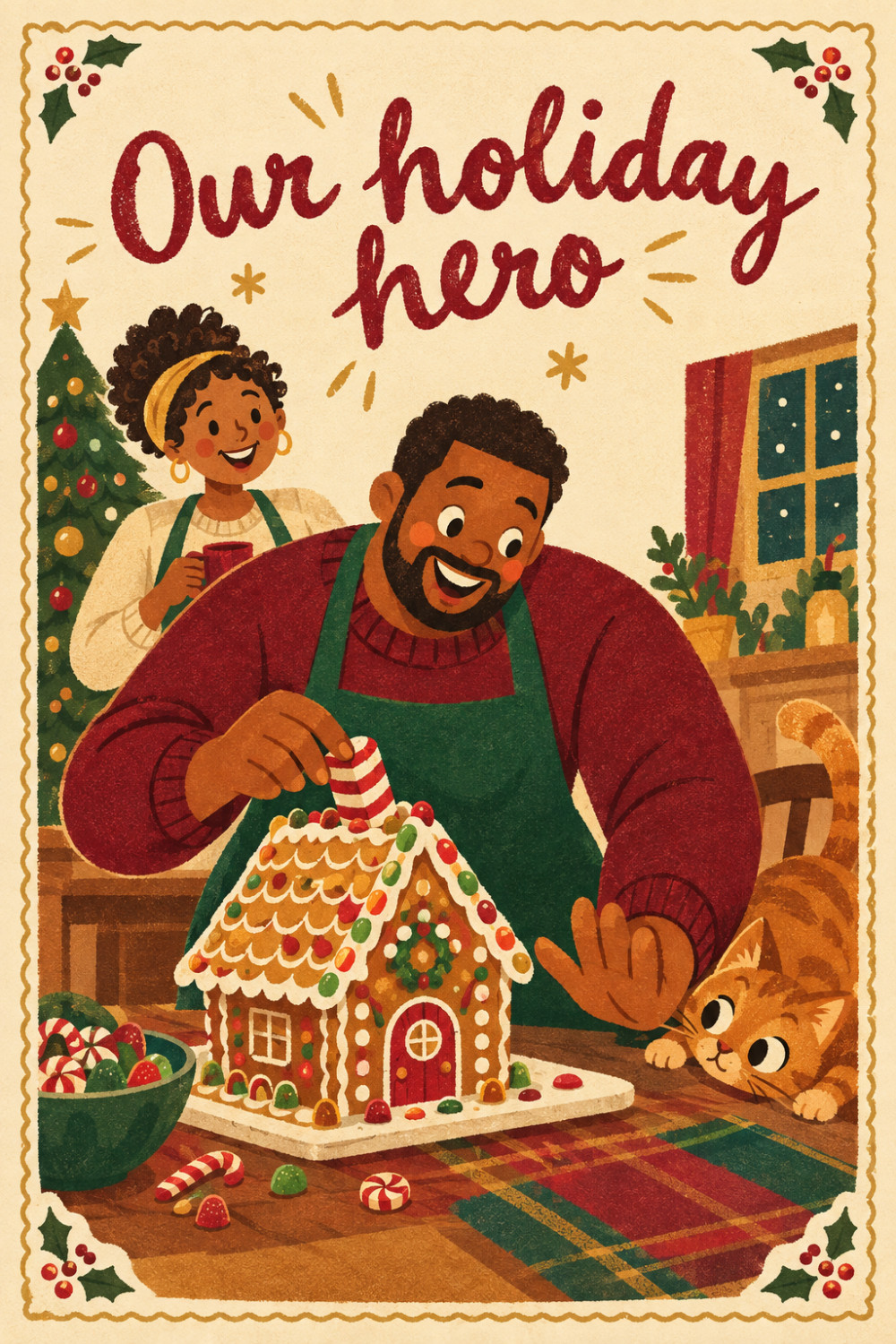 Gingerbread Guard — cartoon style christmas greeting card