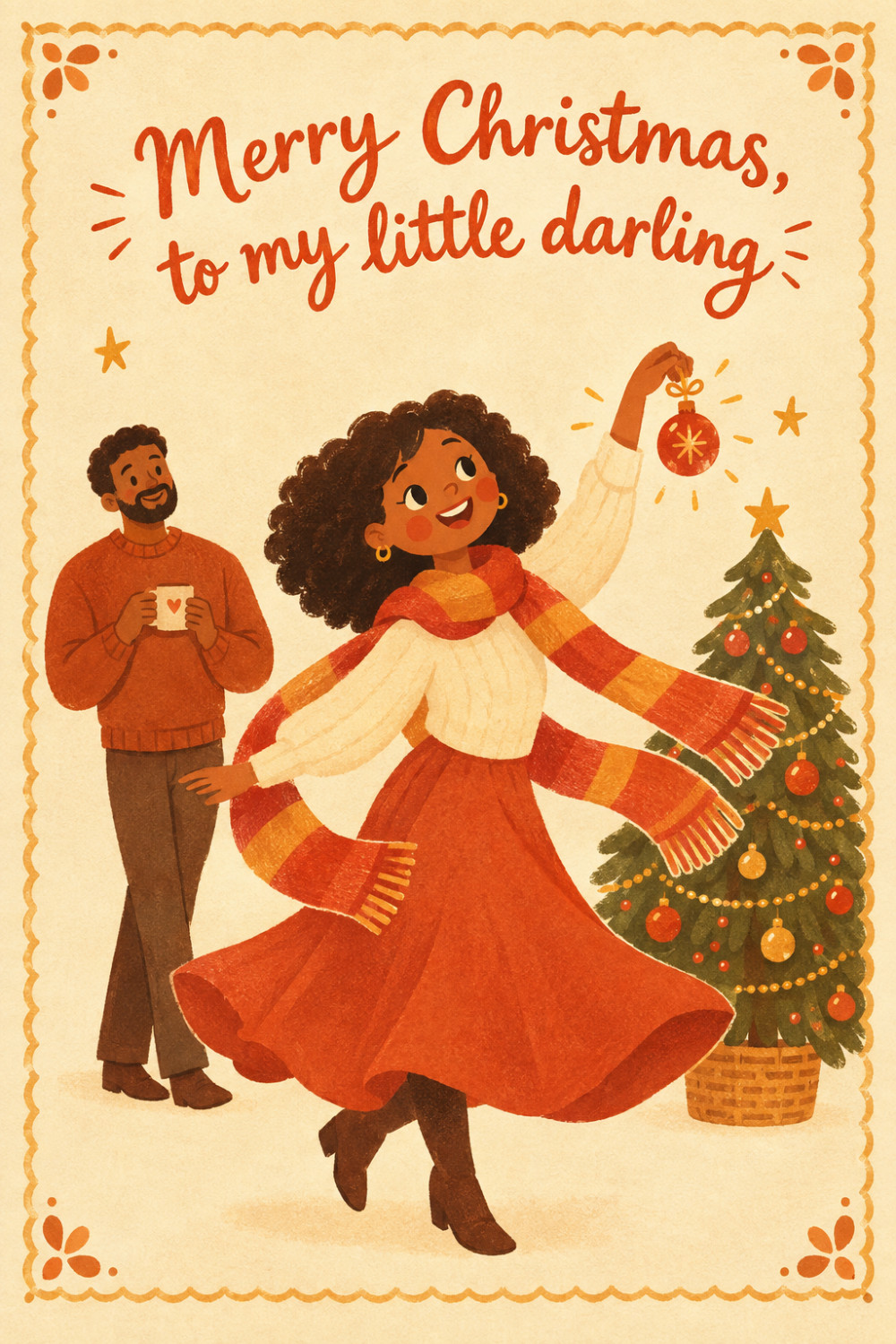 Scarf Twirl — cartoon style christmas greeting card
