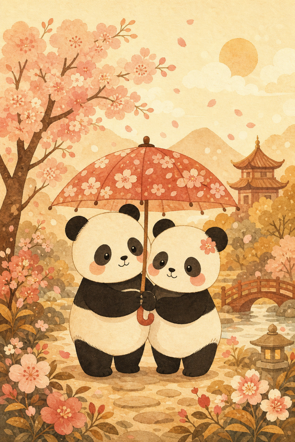 Cherry Pandas — calm style anniversary greeting card