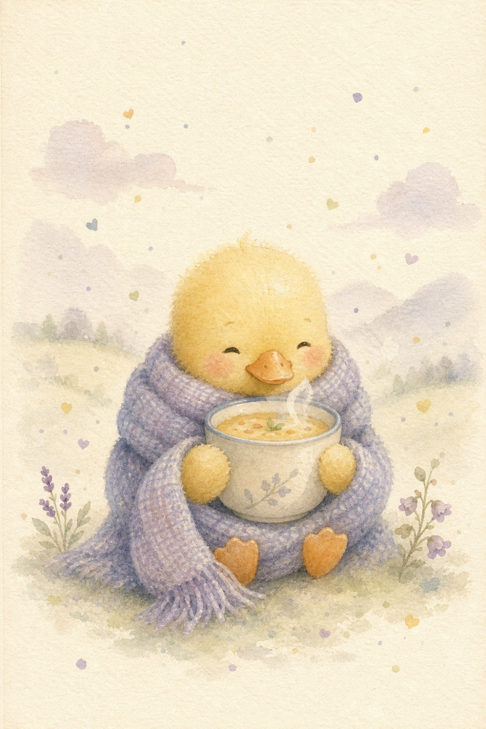 Cozy Duckling — artistic style get well soon greeting card
