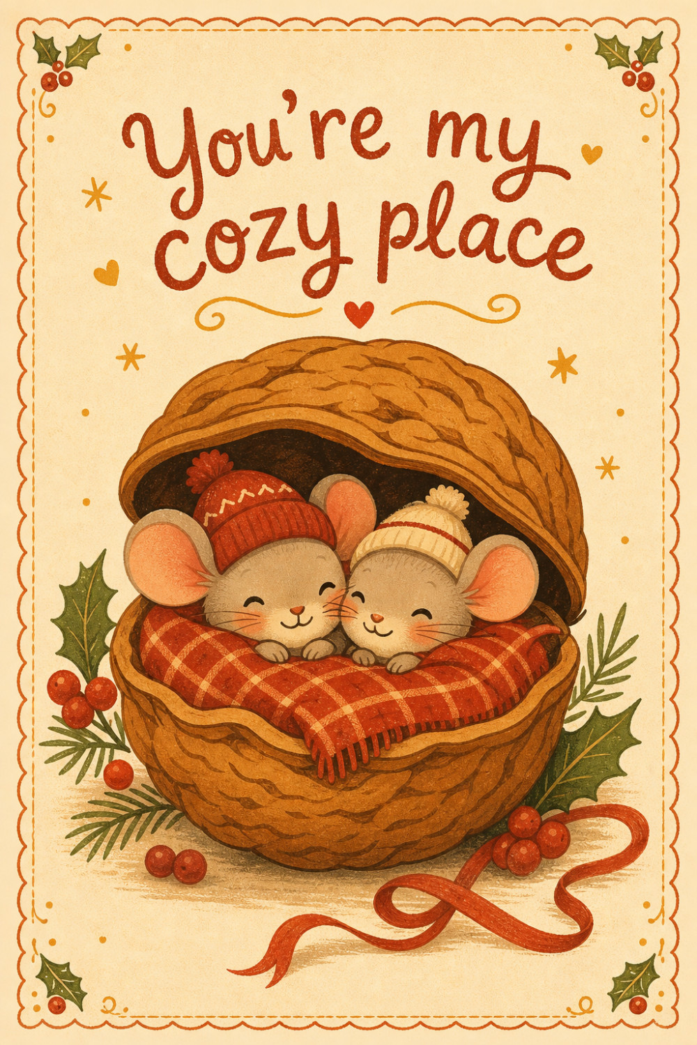 Nutty Nest — cartoon style christmas greeting card