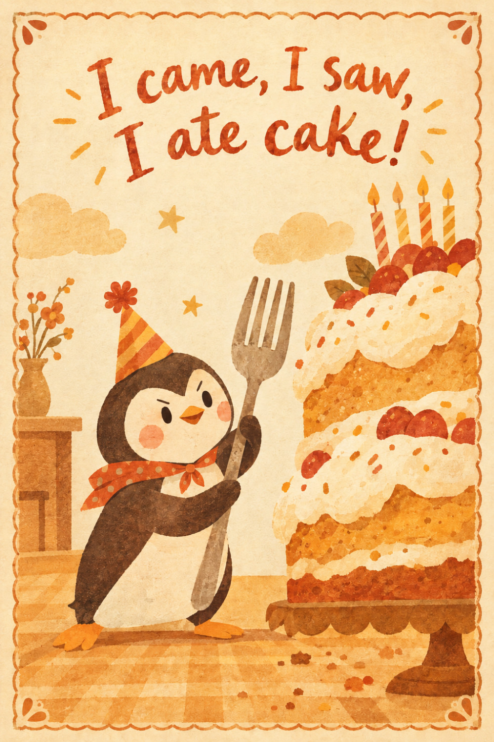 Cake Conquest — artistic style birthday greeting card