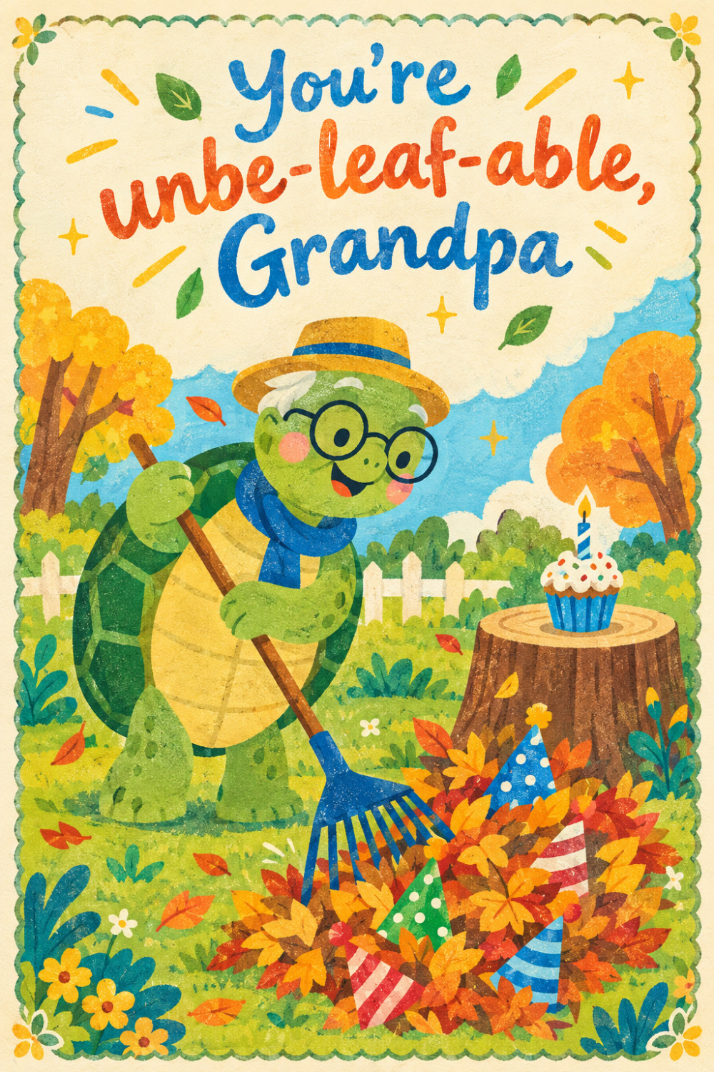 Leaf Pile — colorful style birthday greeting card