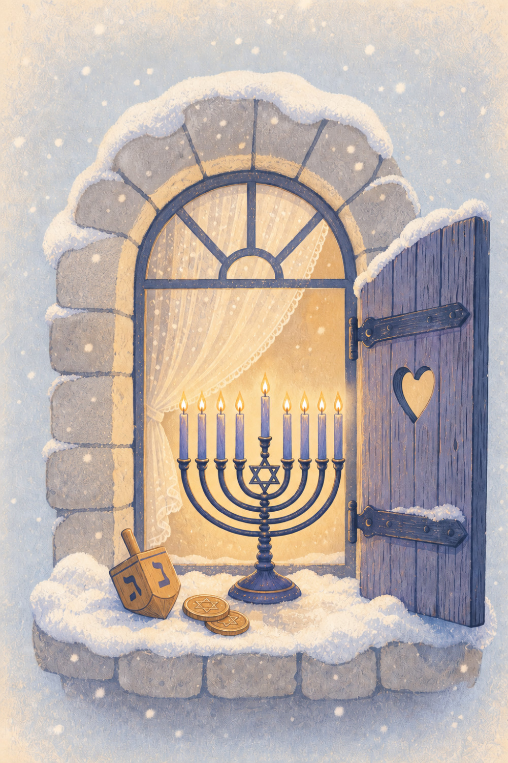 Snowy Window — calm style hanukkah greeting card