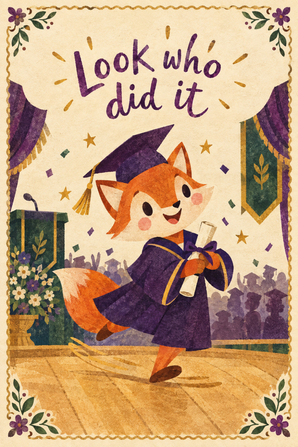 Graduation Fox — artistic style graduation greeting card