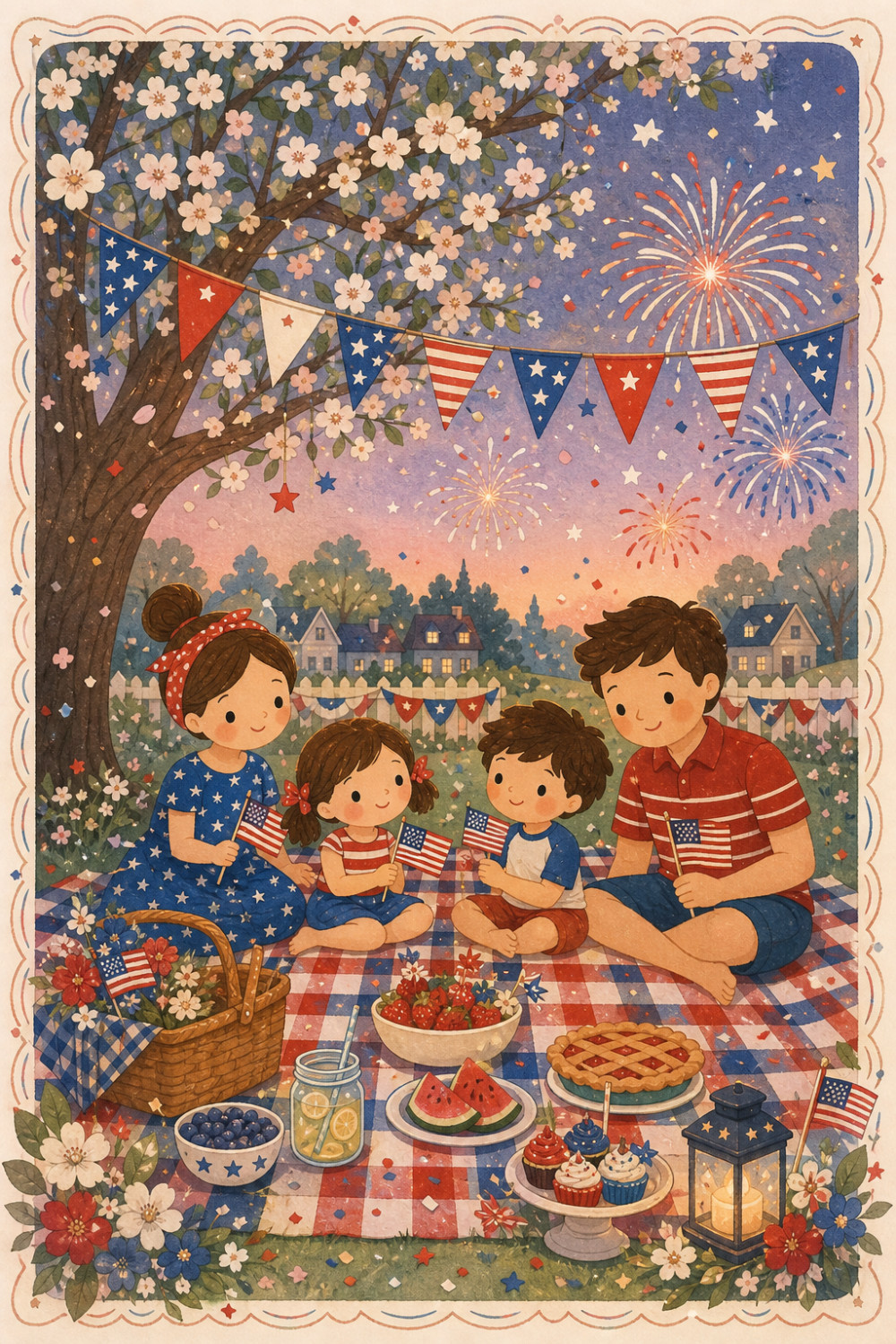 Family Picnic — elegant style 4th of july greeting card