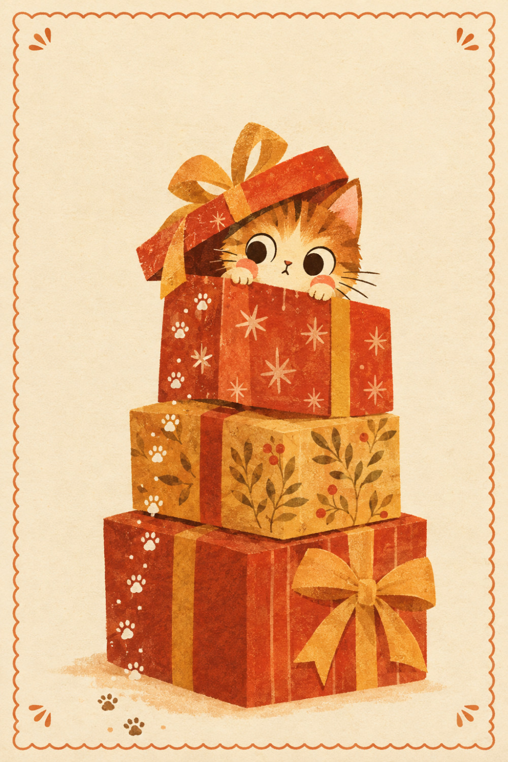 Gift Peekaboo — artistic style christmas greeting card