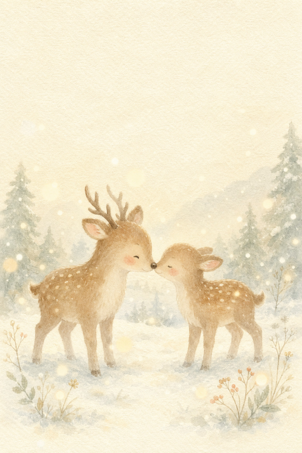 Winter Fawns — calm style love greeting card