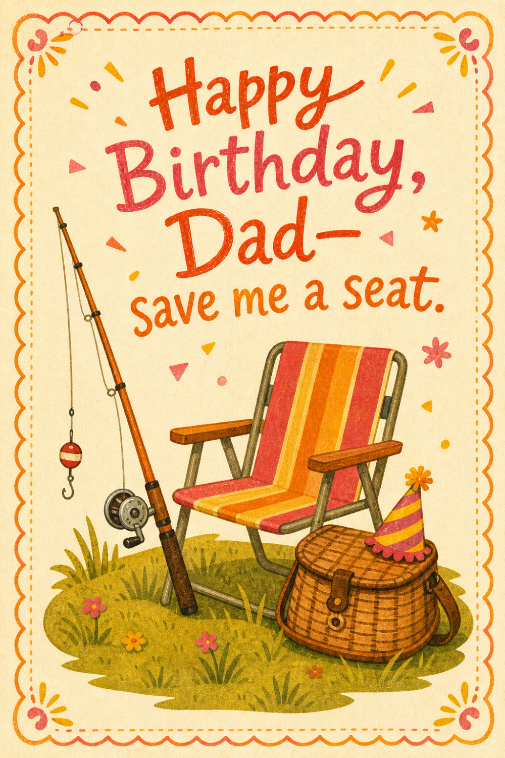 Fishing Chair — colorful style birthday greeting card