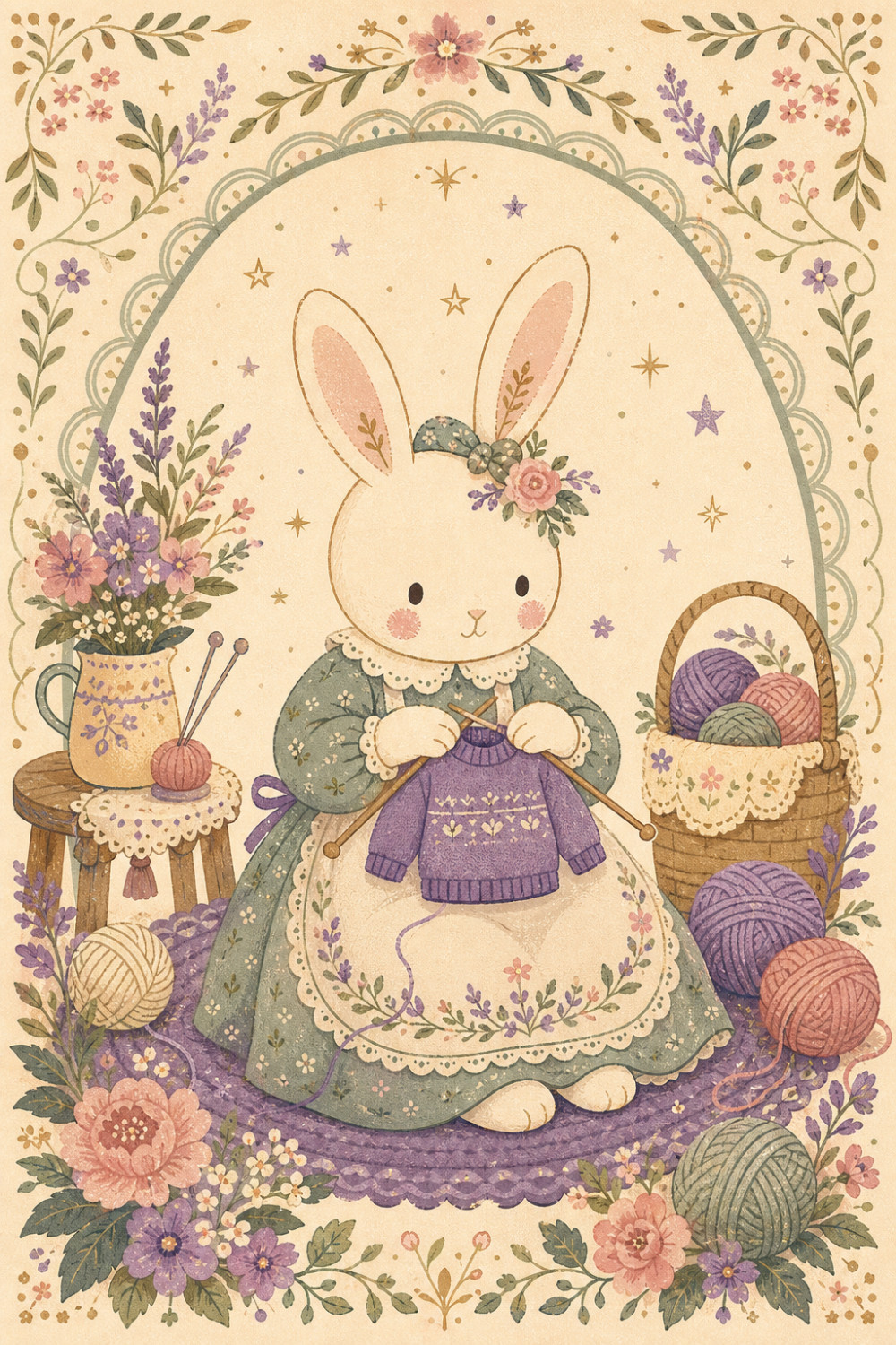 Knitting Bunny — elegant style baby shower greeting card