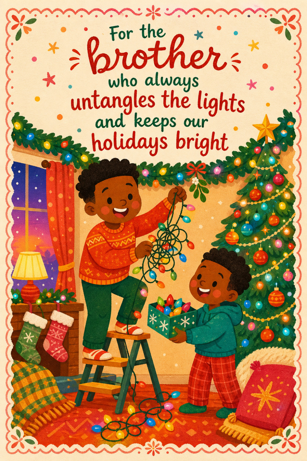 Decorating Joy — colorful style christmas greeting card