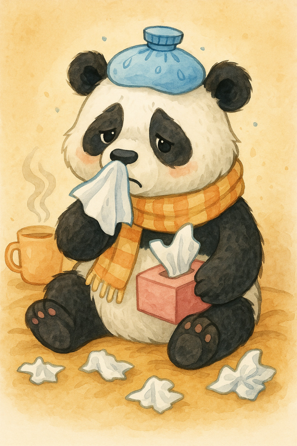 Sneezing Panda — artistic style get well soon greeting card