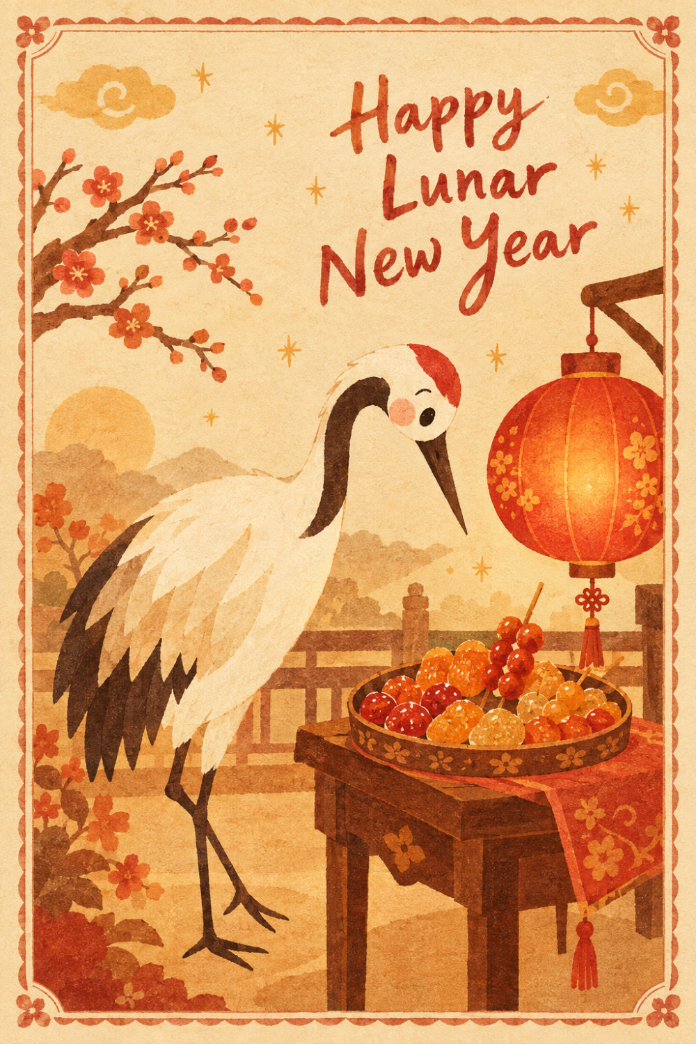 Crane Banquet — artistic style lunar new year greeting card