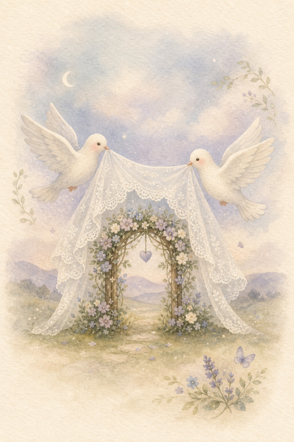 Dove Veil — calm style wedding greeting card