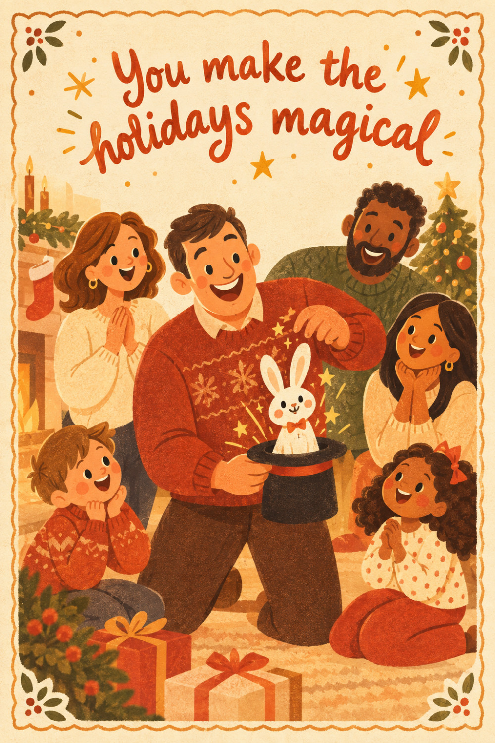 Magic Moment — cartoon style christmas greeting card