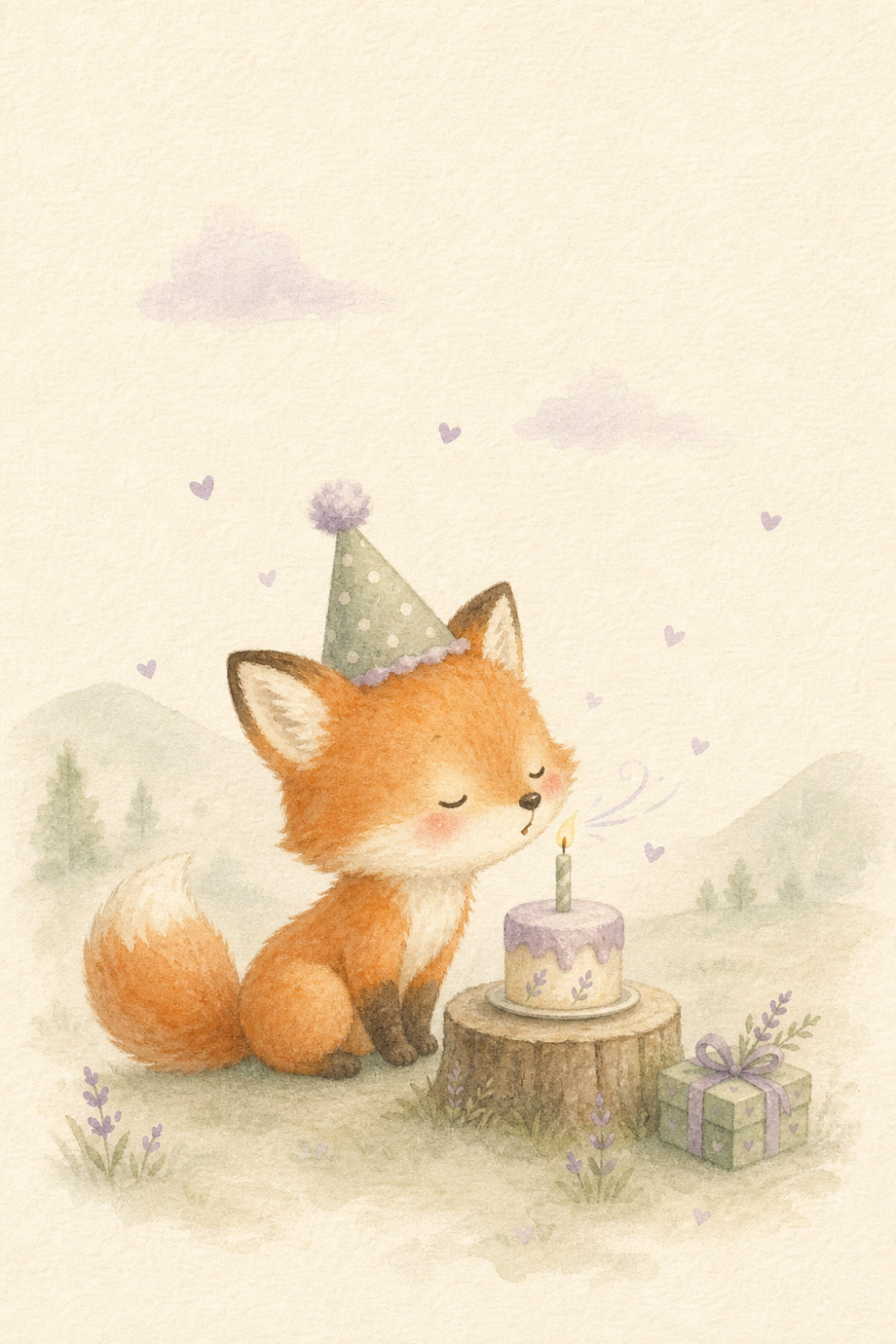 Fox Wishes — artistic style birthday greeting card