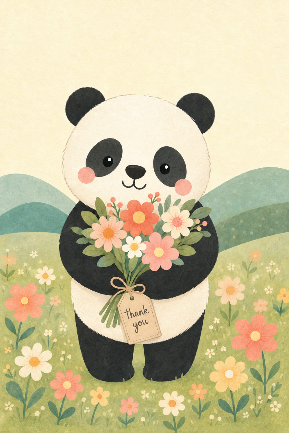 Panda Bouquet — artistic style thank you greeting card