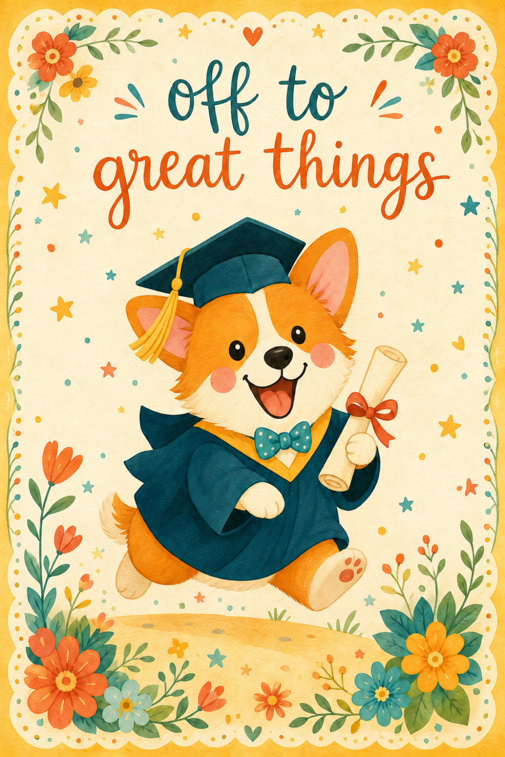 Graduation Corgi — colorful style graduation greeting card
