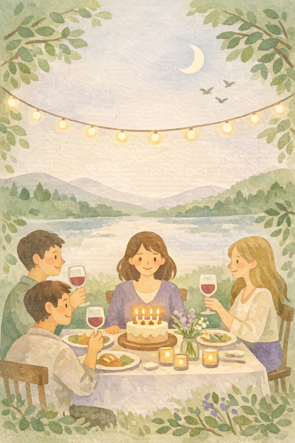 Lakeside Gathering — calm style birthday greeting card