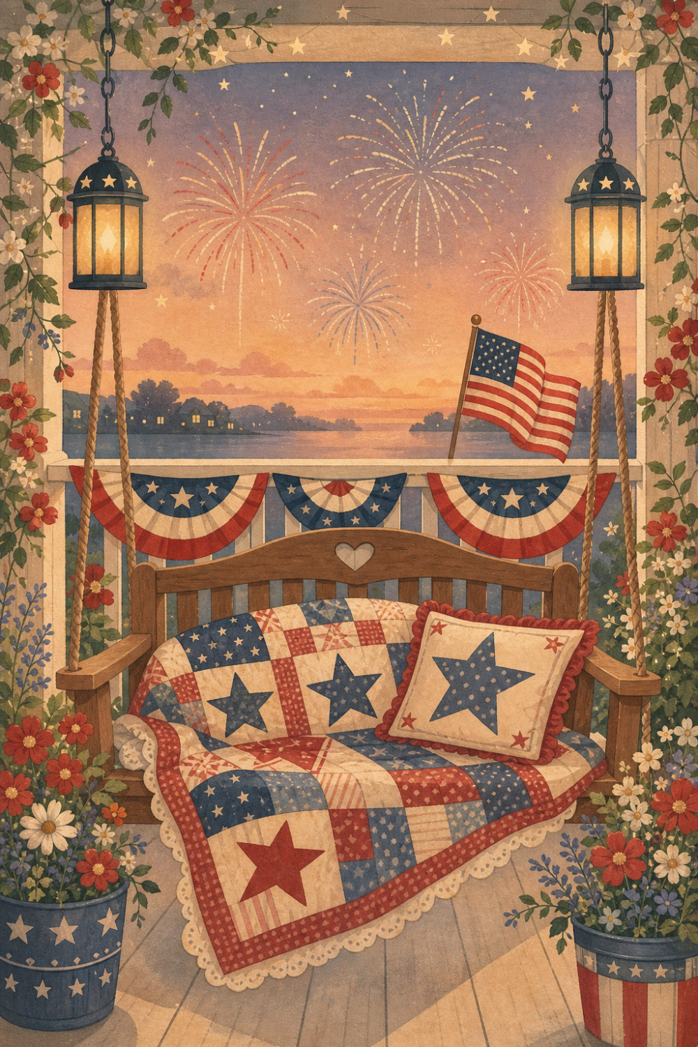 Porch Quilt — calm style 4th of july greeting card