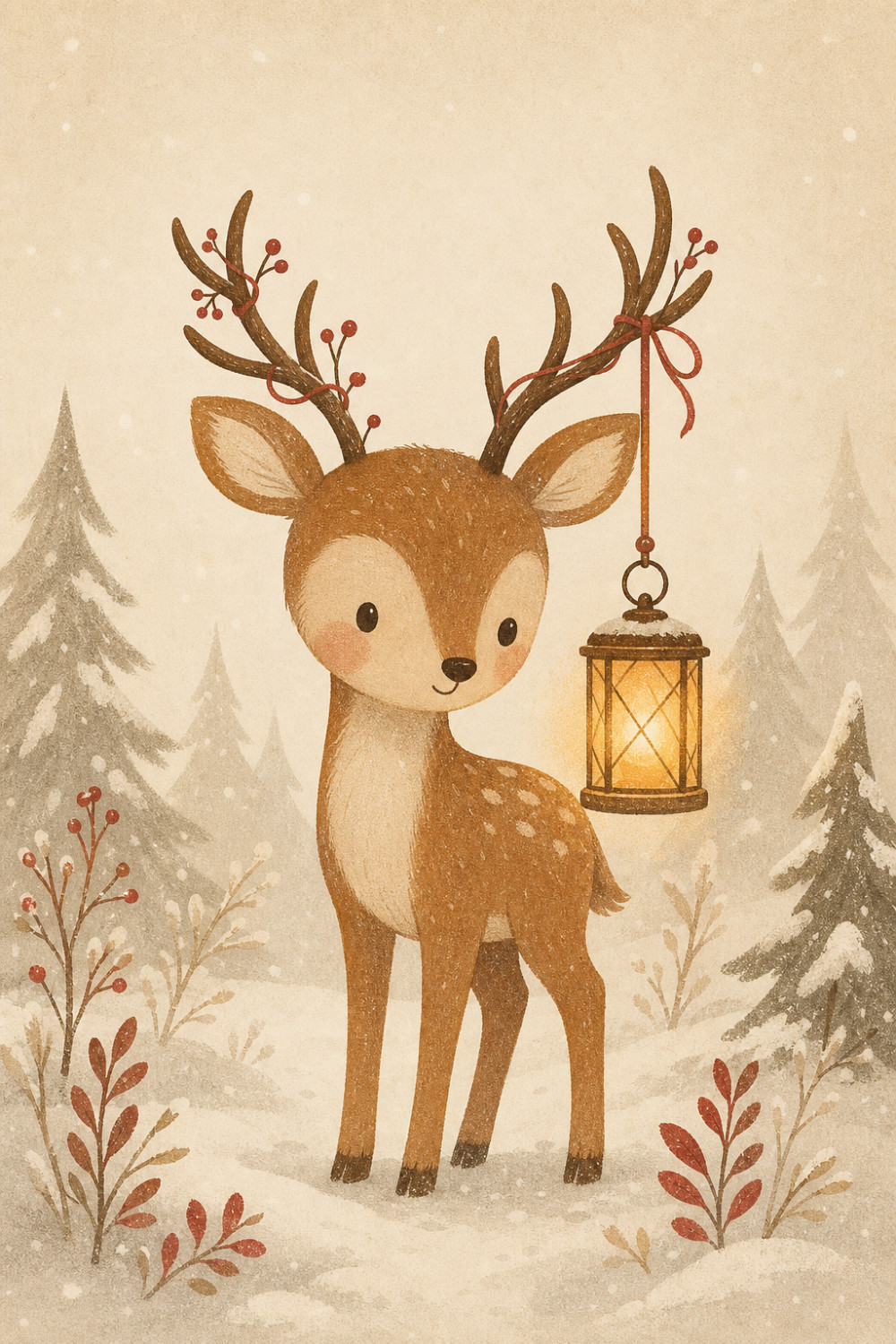 Lantern Deer — calm style christmas greeting card
