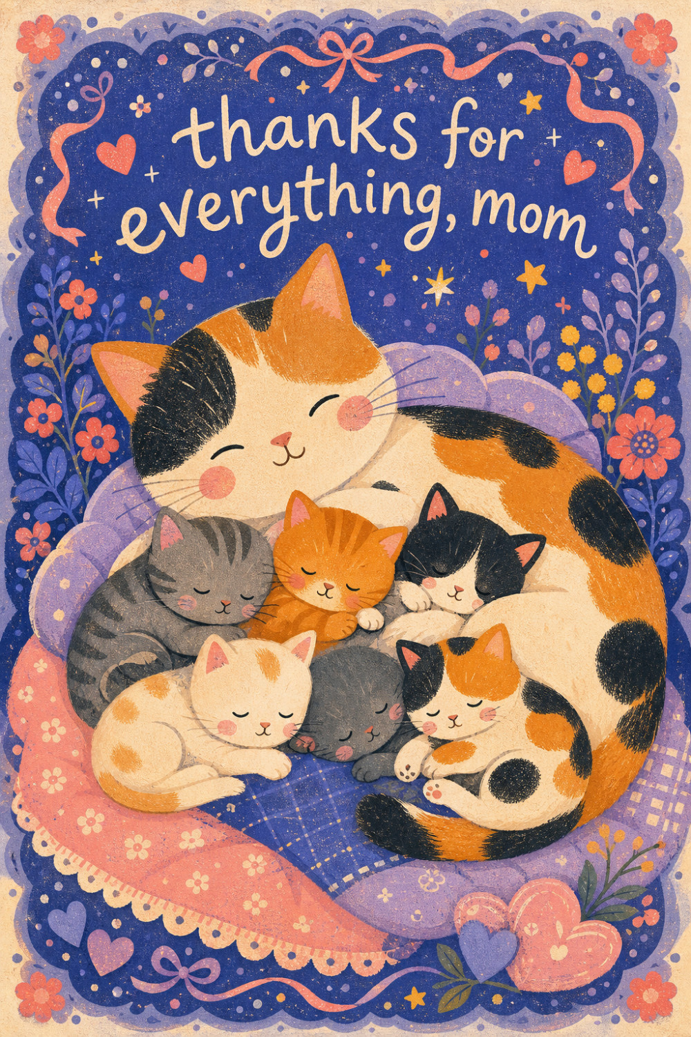 Cat Cuddle — colorful style mother's day greeting card