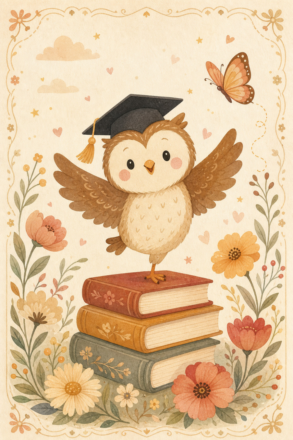 Scholarly Owl — calm style graduation greeting card