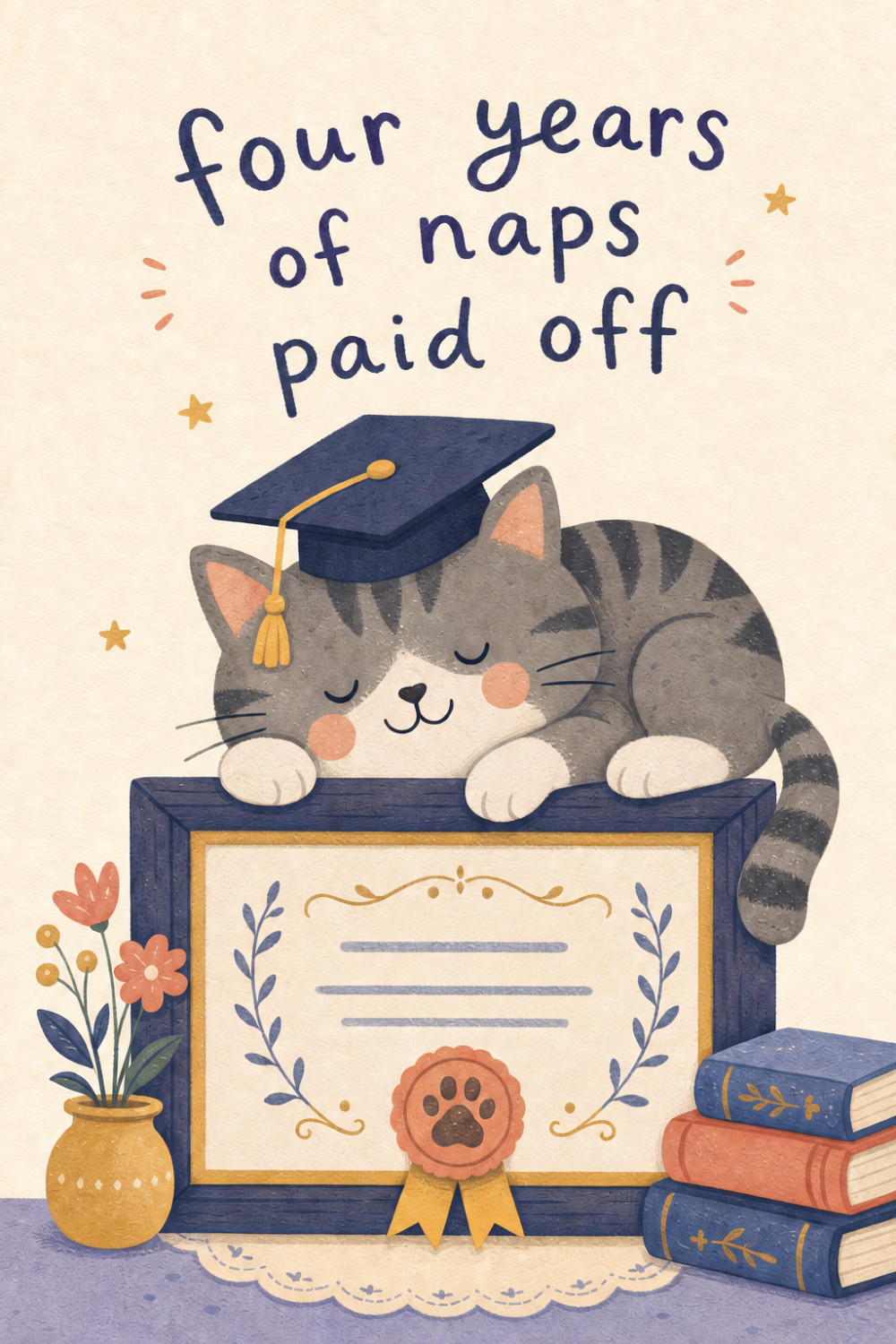 Sleepy Graduate — cartoon style graduation greeting card