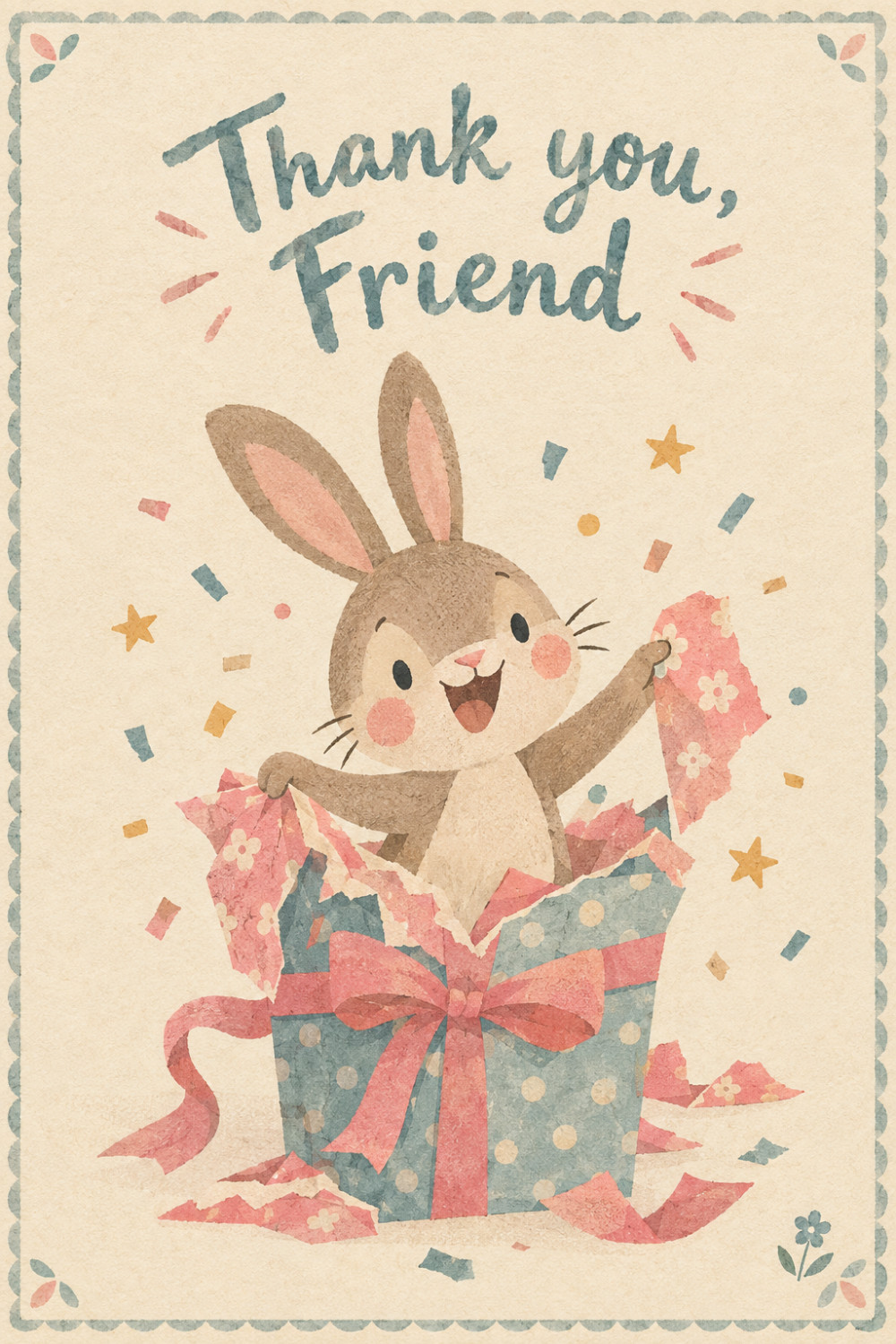 Surprise Rabbit — artistic style thank you greeting card